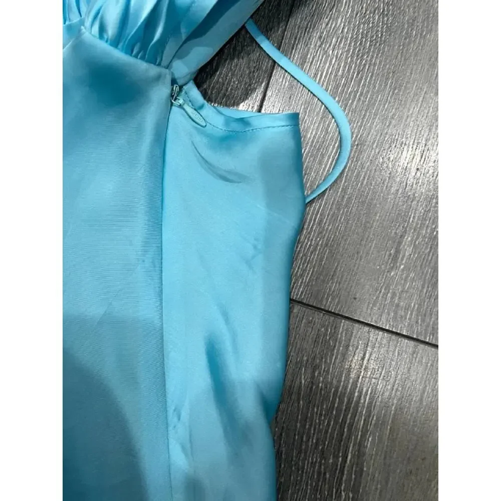 Onarin Ms. Pleat silk wedding prom v neck babydoll midi Dress Blue XS A004131 - Picture 6 of 9